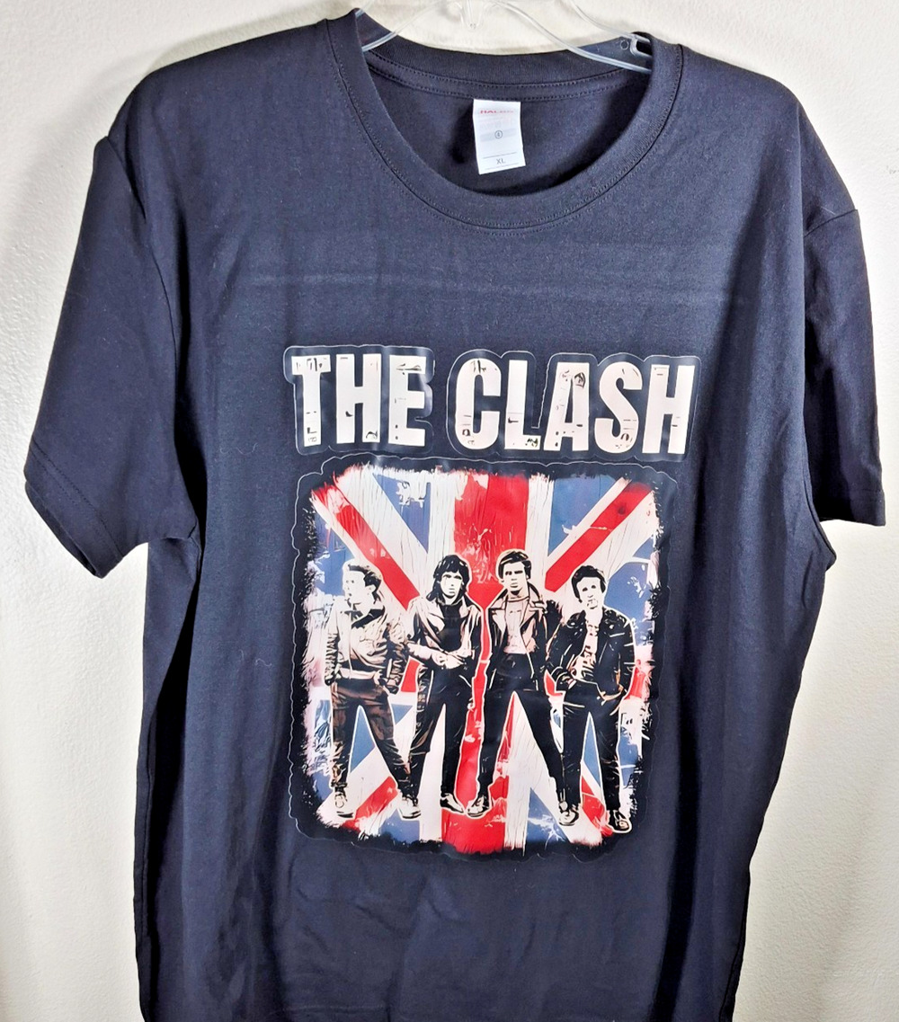 The Clash Union Jack Punk Band T-Shirt Retro Size X-Large Unisex Black l